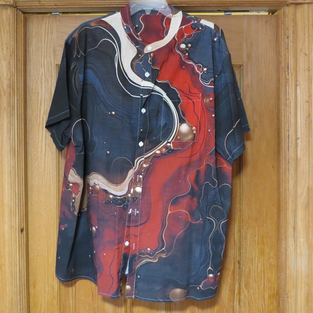 Men's abstract print casual button shirt 2 XL